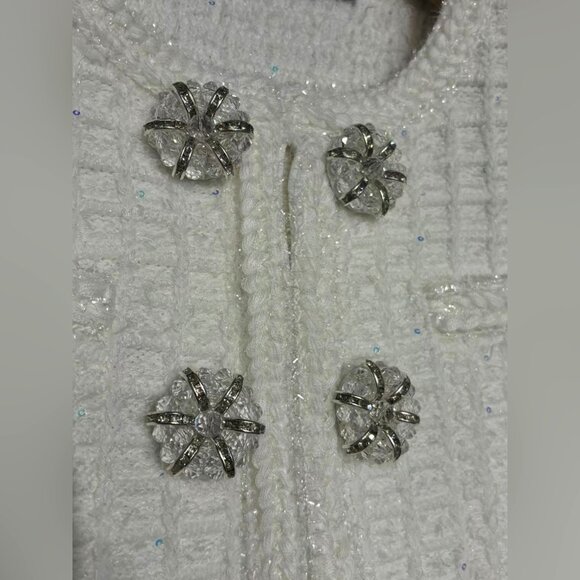 Self-Portrait Cream Buttoned Knit Mini Dress - Picture 10 of 11